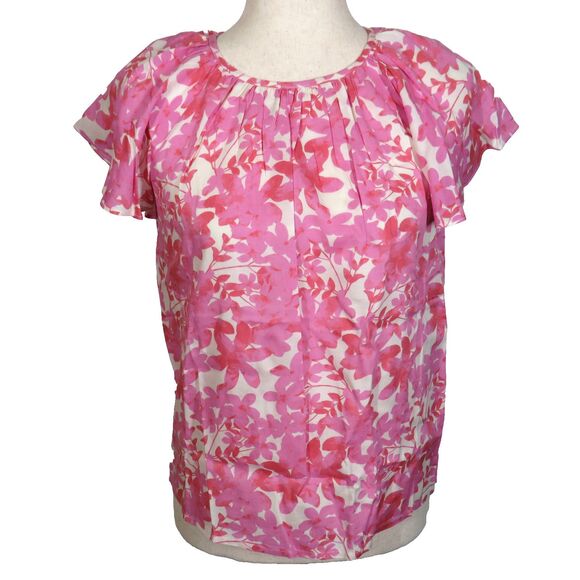 Candace Cameron Bure Pink Floral Flutter Sleeve Woven Top Size XXS - Picture 10 of 15